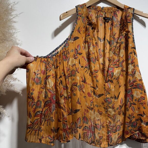 Isabel Marant 100% Silk Alika Trapeze Top Floral Bird Print Size US4 FR36 Orange - Picture 6 of 11